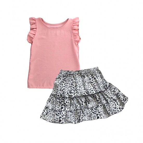 Light pink mouwloze top + Ruffle Leopard rokje