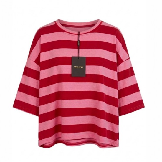 Wauw t-shirt gestreept rood roze