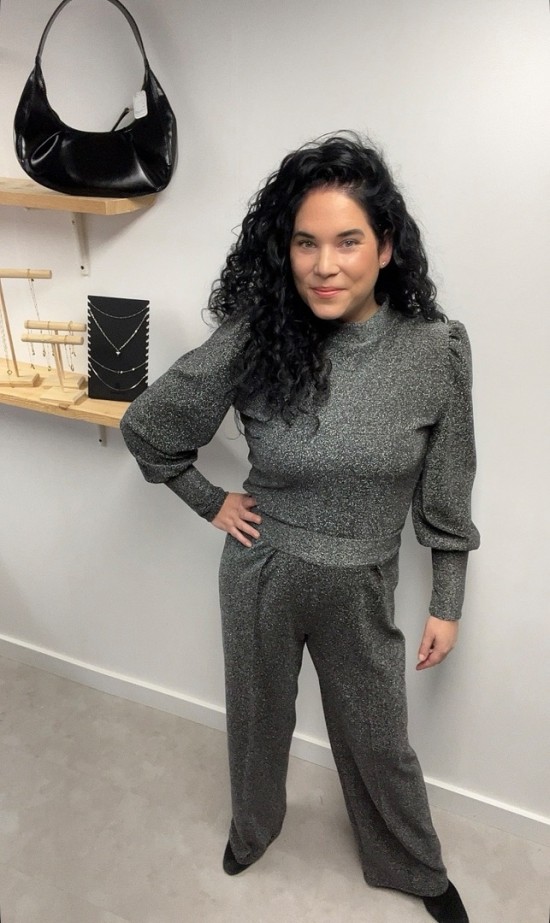 Wauw glitter top pofmouw grijs