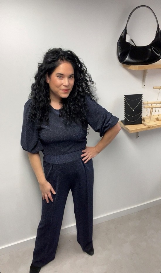 Wauw glitter top ballonmouw blauw