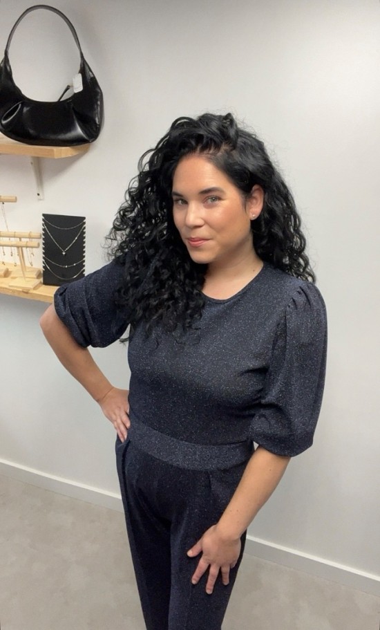 Wauw glitter top ballonmouw blauw