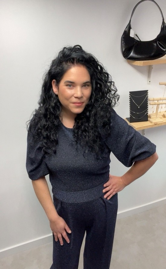 Wauw glitter top ballonmouw blauw