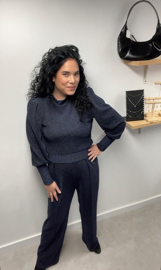 Wauw glitter top pofmouw blauw