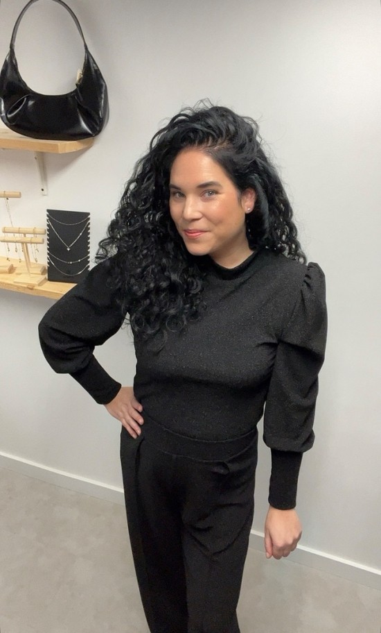 Wauw glitter top pofmouw zwart