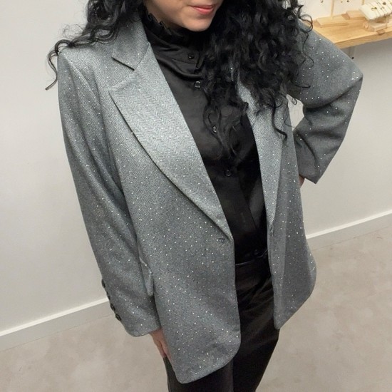Glitter blazer grijs