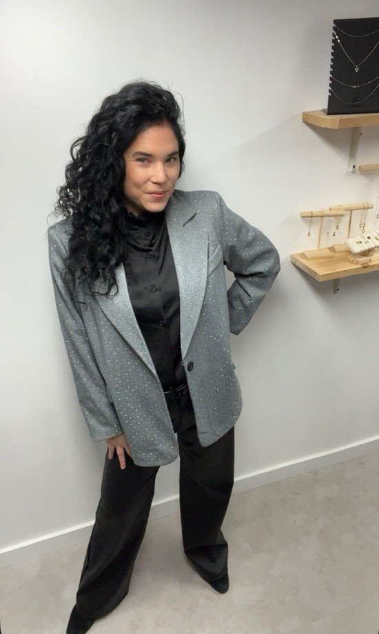 Glitter blazer grijs