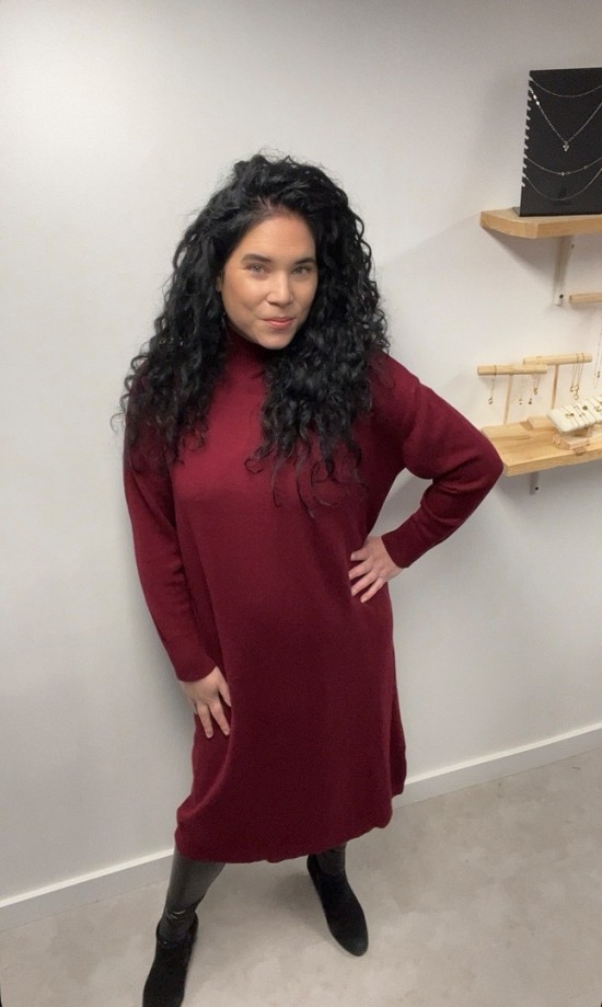 Fijn gebreide lange jurk bordeaux