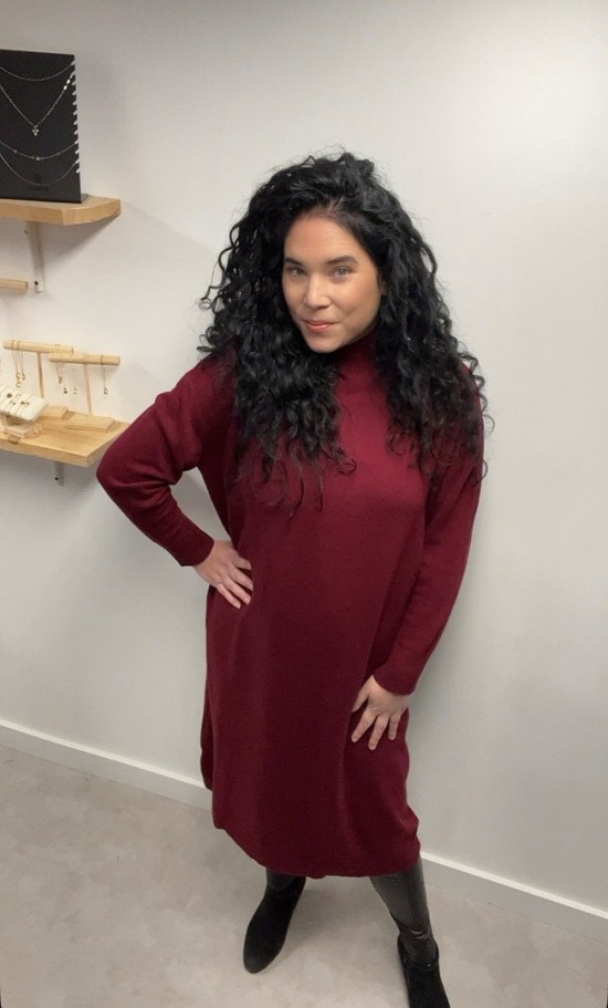 Fijn gebreide lange jurk bordeaux