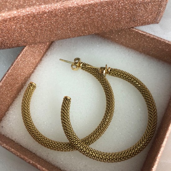 Oorbellen rond print goud 4 cm