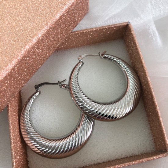 Oorbellen statement gestreept zilver