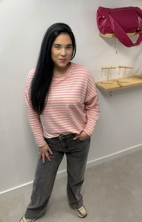 Sweater roze beige gestreept