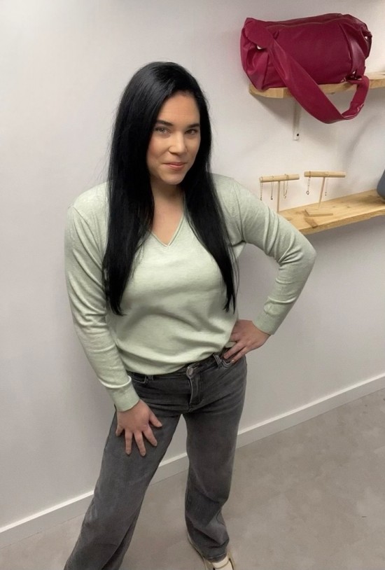 Trui licht groen mêlee v-hals