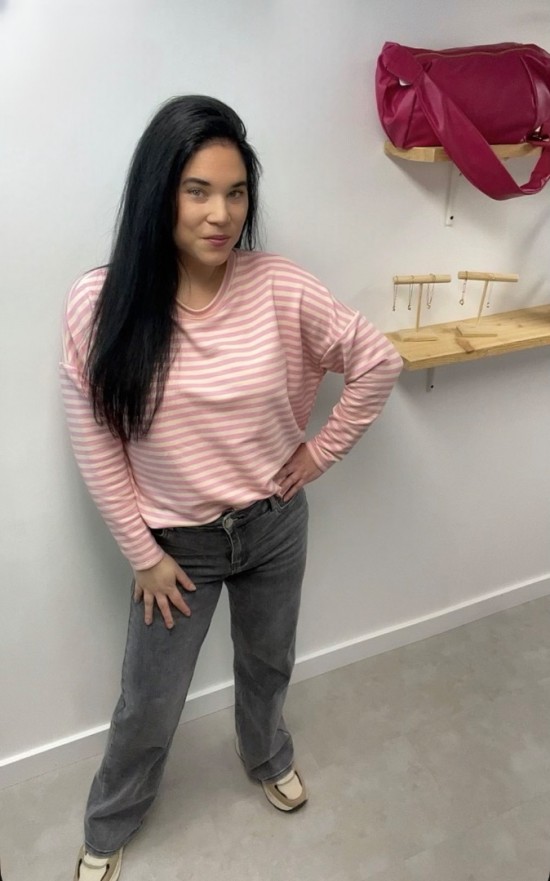 Sweater roze beige gestreept