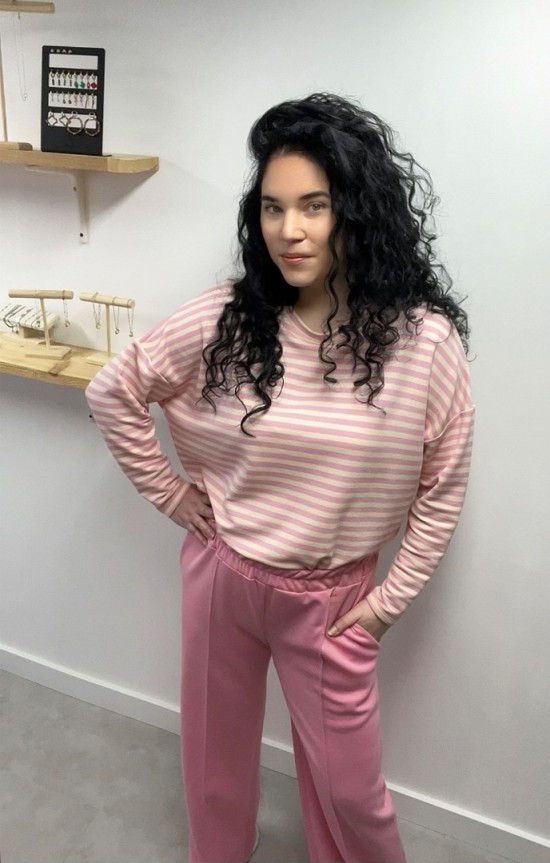 Longsleeve roze beige gestreept