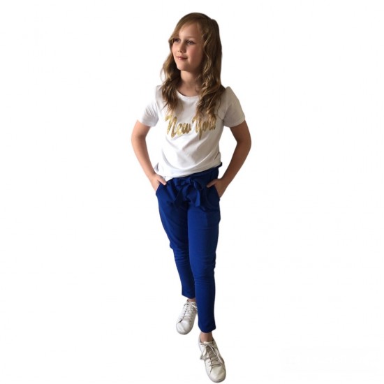 New York t-shirt + Broek kobalt blauw