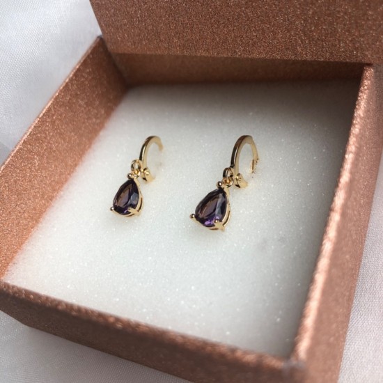 Oorbellen zirkonia paars goud