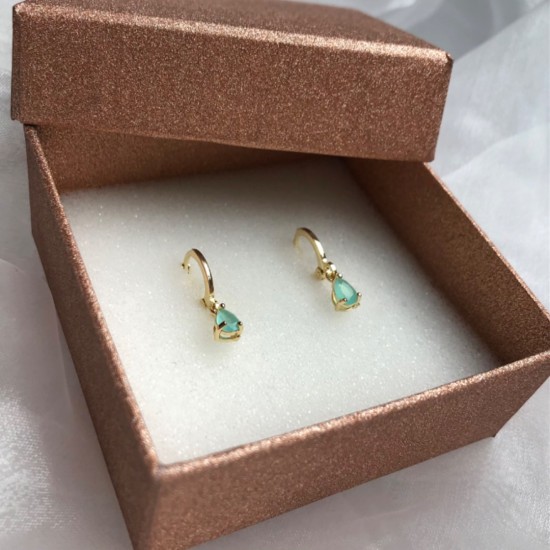 Oorbellen zirkonia aqua mint goud