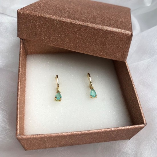 Oorbellen zirkonia aqua mint goud