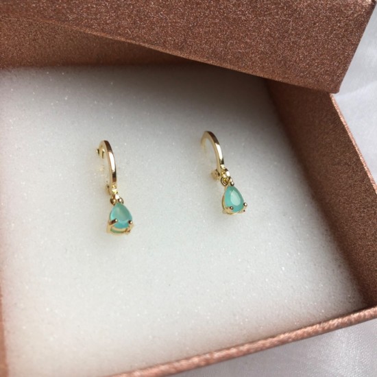 Oorbellen zirkonia aqua mint goud