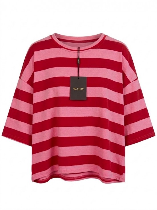 Wauw t-shirt gestreept rood roze