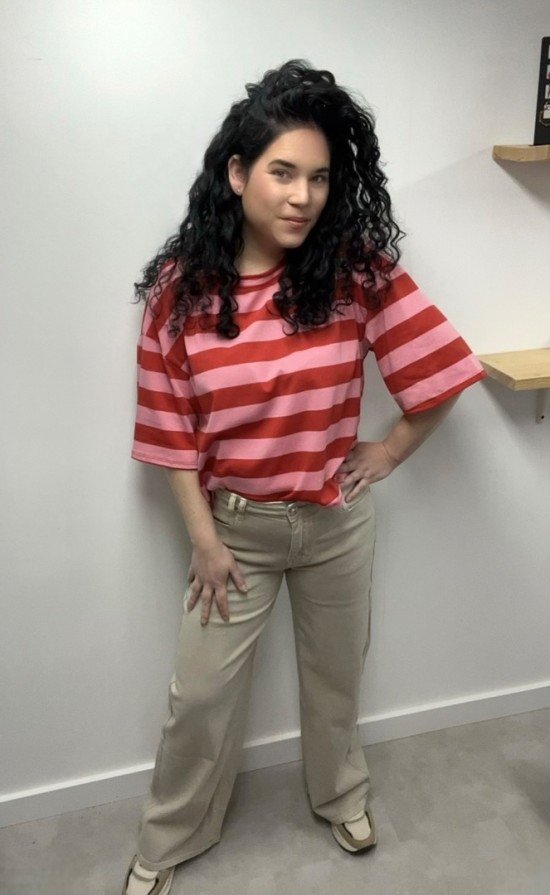 Wauw t-shirt gestreept rood roze