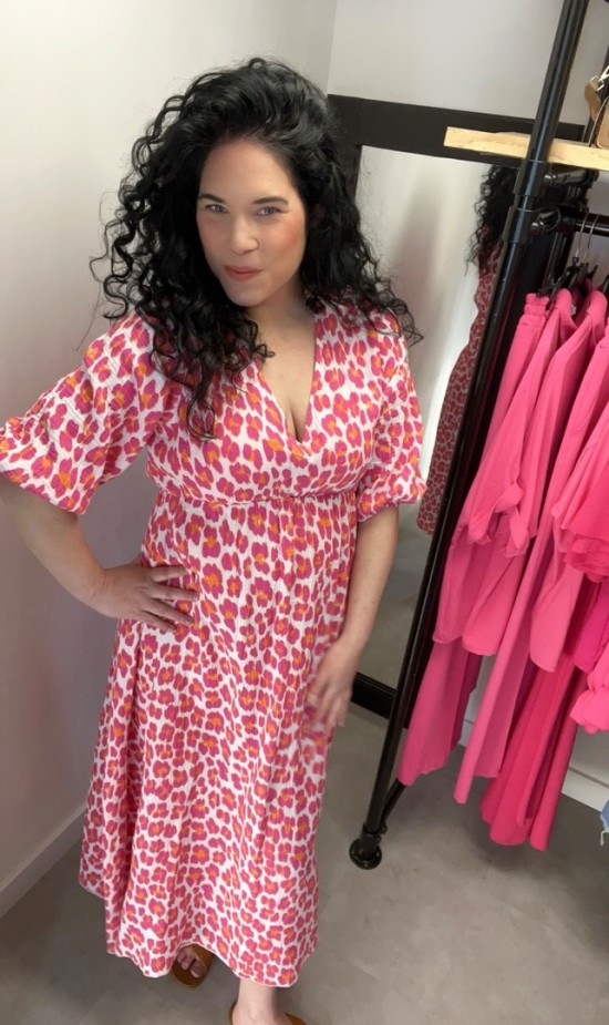 Wauw midi jurk panterprint roze