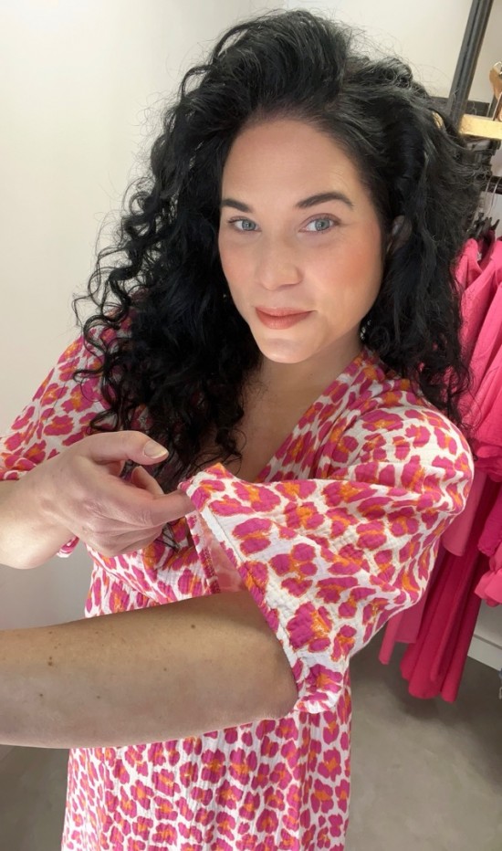 Wauw midi jurk panterprint roze