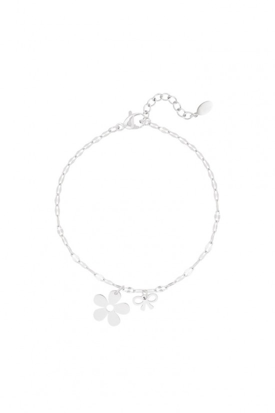 Armband bloem en strik zilver