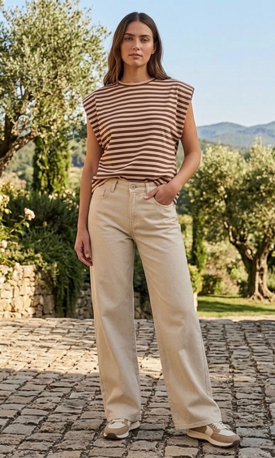 Azzurro gestreepte top beige bruin
