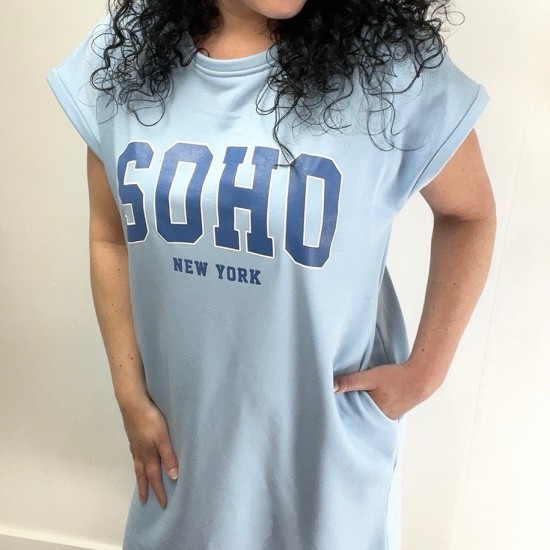 Wauw Soho t-shirt jurk licht blauw