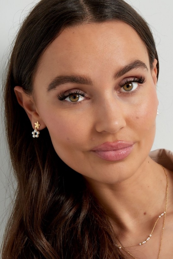 Oorbellen parel bloem goud