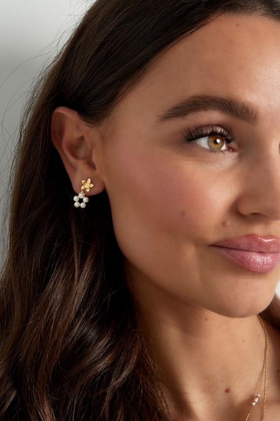 Oorbellen parel bloem goud