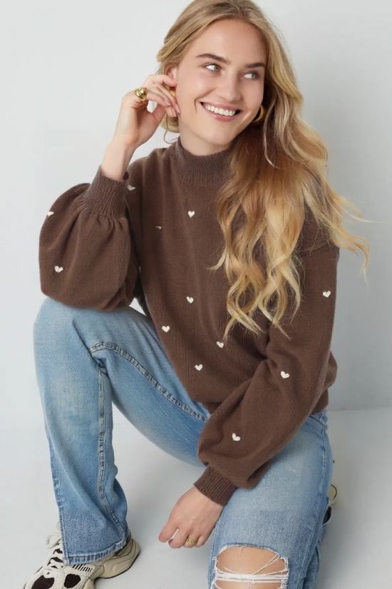 Trui hartjes bruin