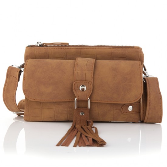 Crossbody tas cognac kwast