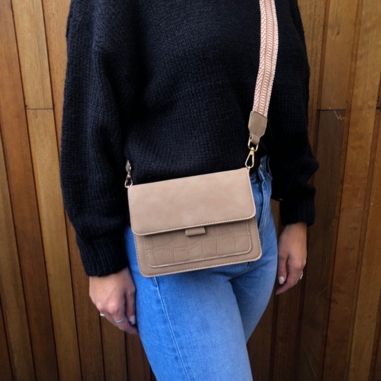 Crossbody tas Taupe + luxe schouderband