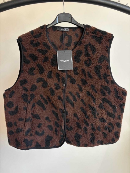 Wauw gilet leopard donkerbruin