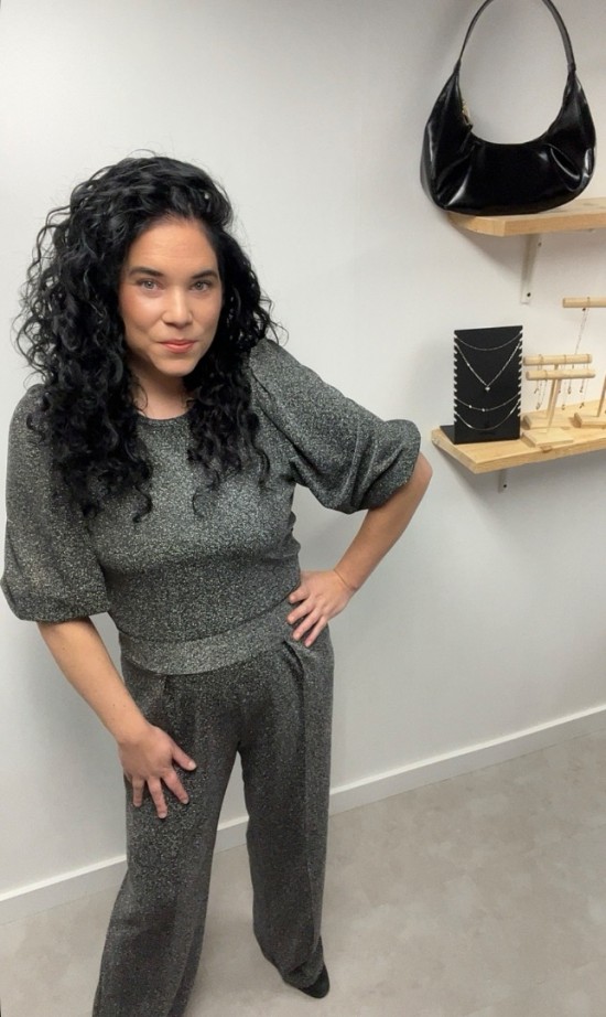 Wauw glitter top ballonmouw grijs