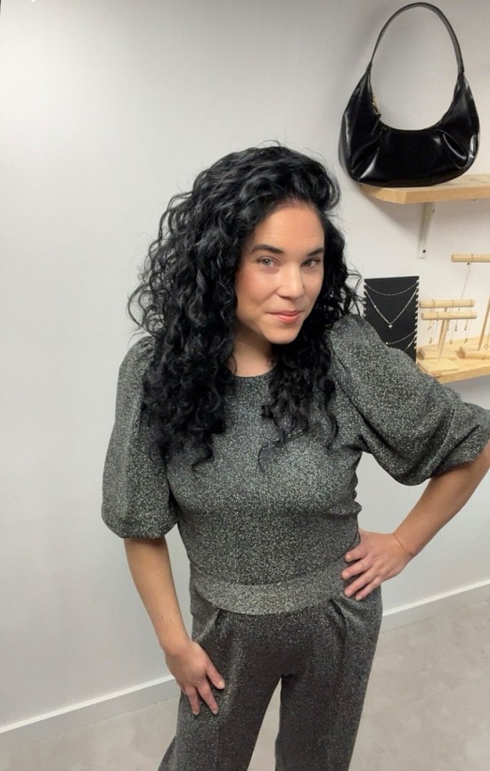 Wauw glitter top ballonmouw grijs