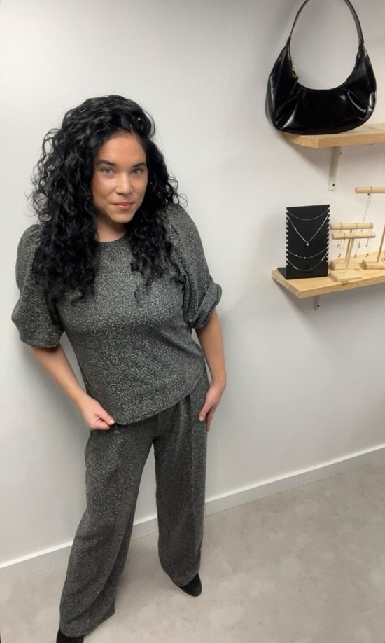 Wauw glitter top ballonmouw grijs