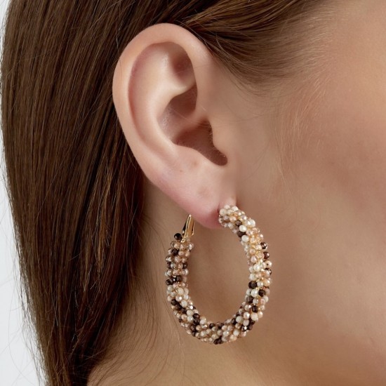 Oorbellen glaskralen beige