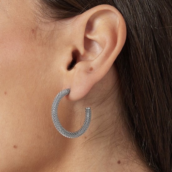 Oorbellen rond print zilver 3 cm