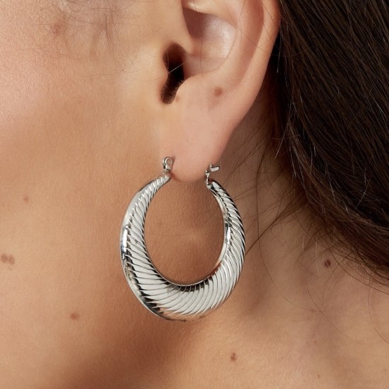Oorbellen statement gestreept zilver